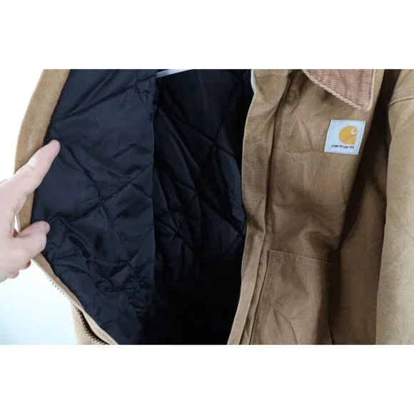 Vtg Carhartt Mens 48T Distressed Spell Out Quilted Arctic Jacket Duck Brown USA